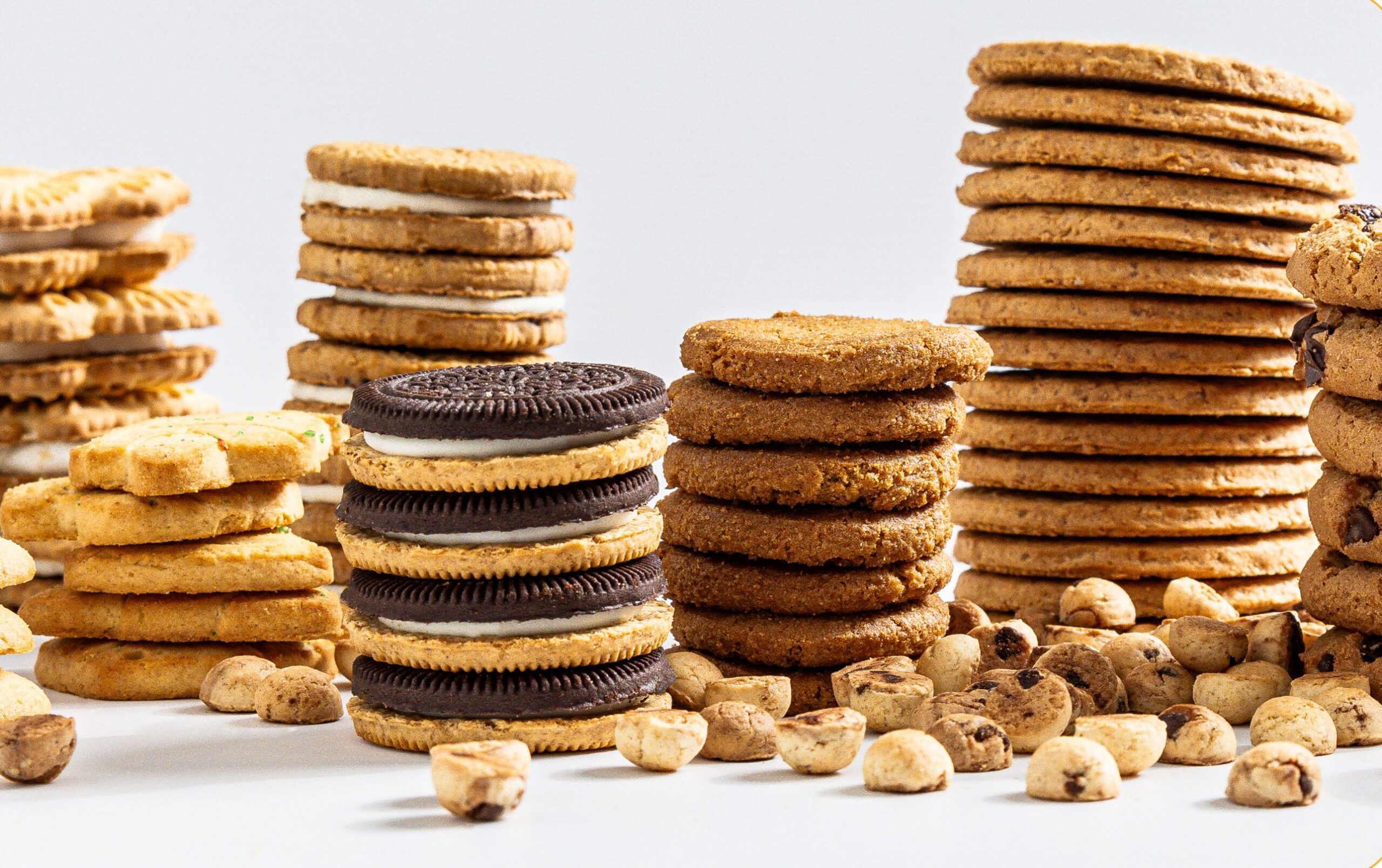 stacks of various private label cookie types